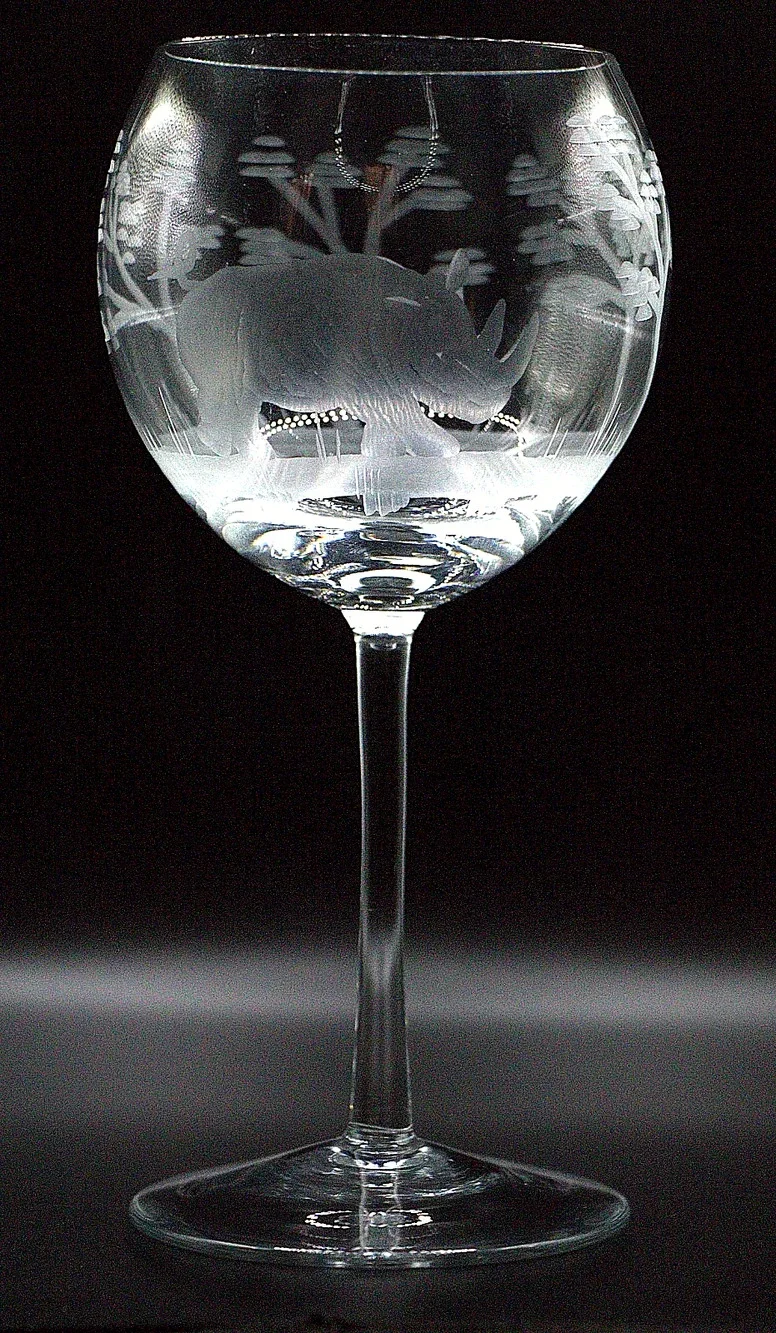 Animal Kingdom Etched Rhino Water Goblet 8 3/8